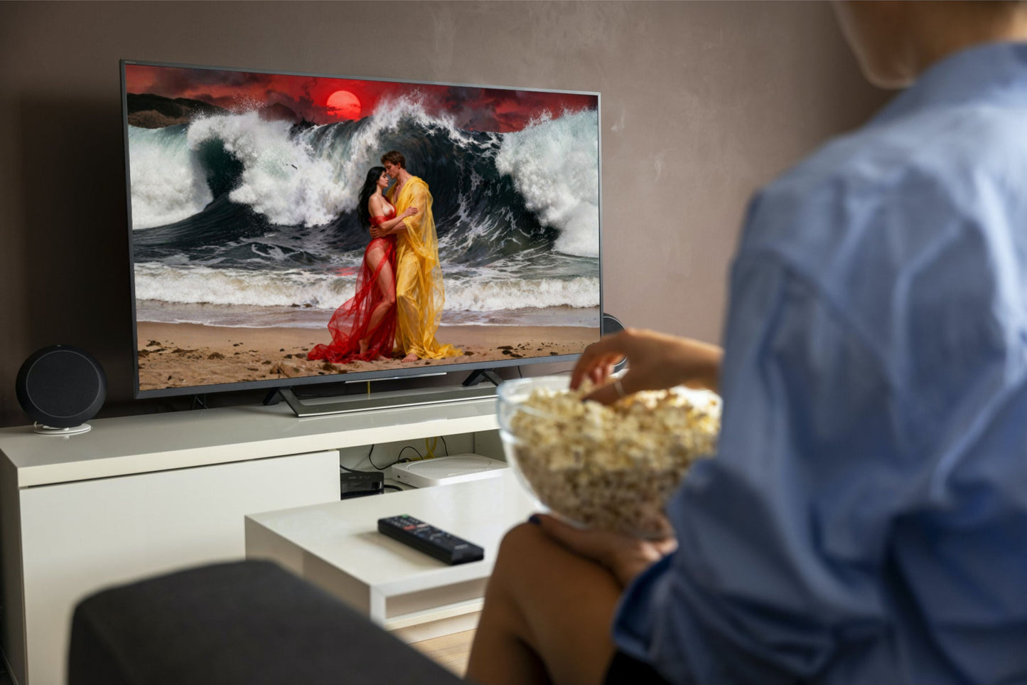 Los amantes del fin, es un lienzo coleccionable de alta calidad. Arte de autor para implementar como fondo de pantalla o protector de pantalla de televisores inteligente, smart tv´s. Apple Tv, Android, iOs, LG, Sony, Panasonic, Samsung, Amazon Tv, Amazon Fire.