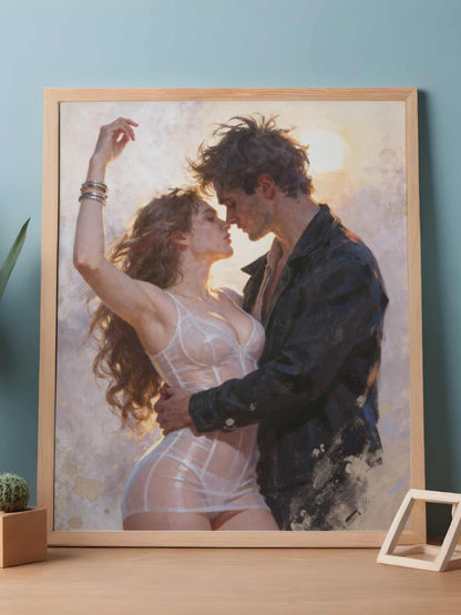 Antes del beso, es un lienzo coleccionable de alta calidad para imprimir. Lienzo digital para enmarcar y adornar salas o estudios en paredes blancas. Pieza de colección. Arte de autor.