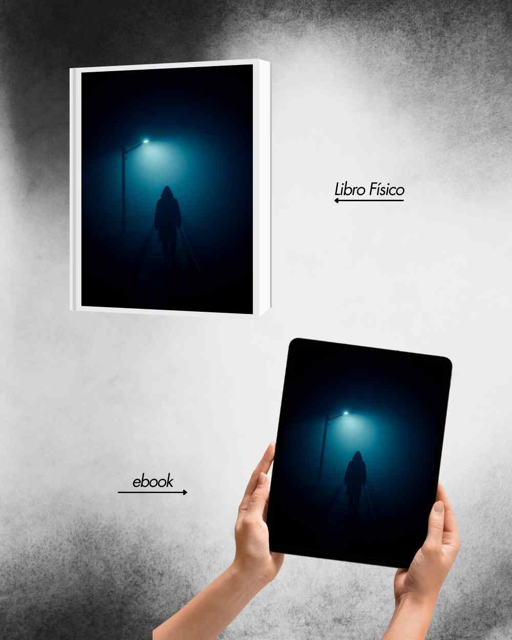 Blurred anonymous figure walking on foggy train platform for thriller. Book cover. Noir ilustration. Noir novel.