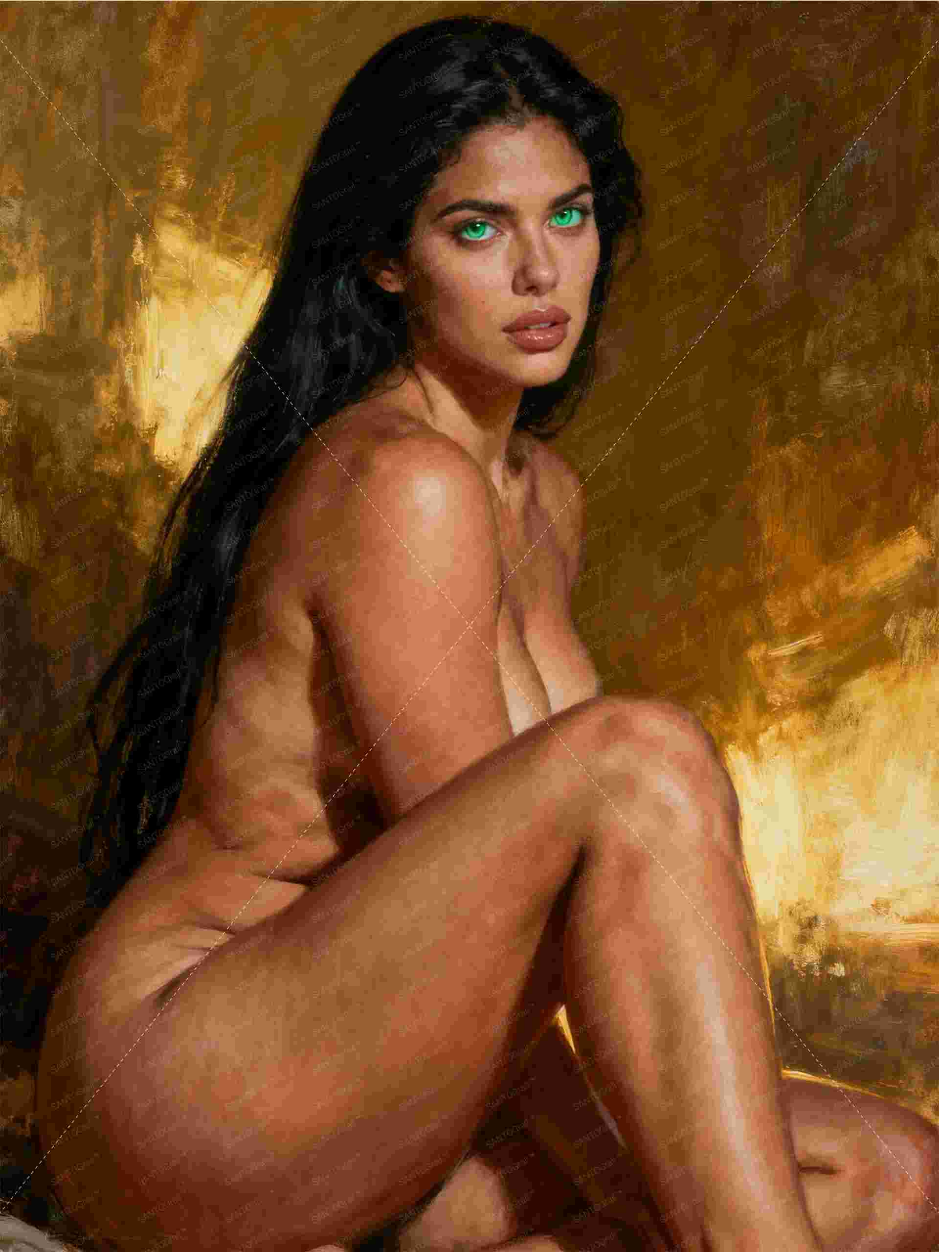 La esfinge esmeralda, es un lienzo coleccionable de alta calidad para imprimir. Lienzo digital para enmarcar y adornar salas o estudios en paredes blancas. Pieza de colección. Arte de autor.