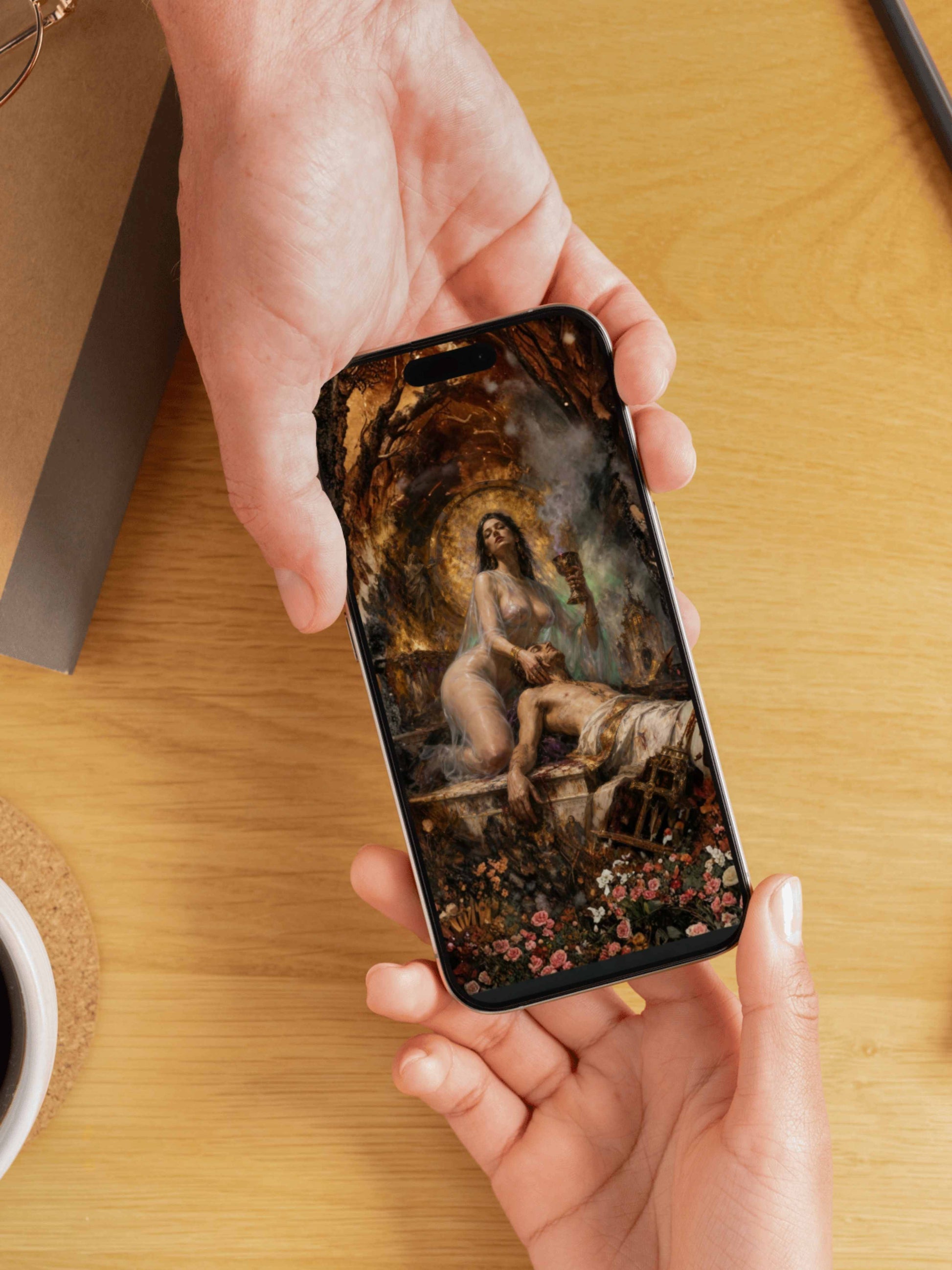 El grial de los herejes, es un lienzo coleccionable de alta calidad. Arte de autor para implementar como fondo de pantalla o protector de pantalla de dispositivos móviles o tablets. Apple, Ipads, Android, iphone, iOs.