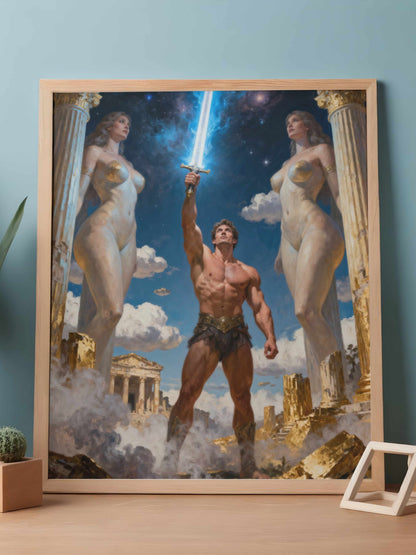 El oráculo dorado, es un lienzo coleccionable de alta calidad para imprimir. Lienzo digital para enmarcar y adornar salas o estudios en paredes blancas. Pieza de colección. Arte de autor.