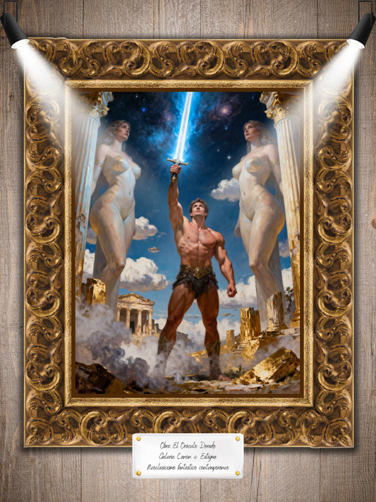 El oráculo dorado, es un lienzo coleccionable de alta calidad para imprimir. Lienzo digital para enmarcar y adornar salas o estudios en paredes blancas. Pieza de colección. Arte de autor.