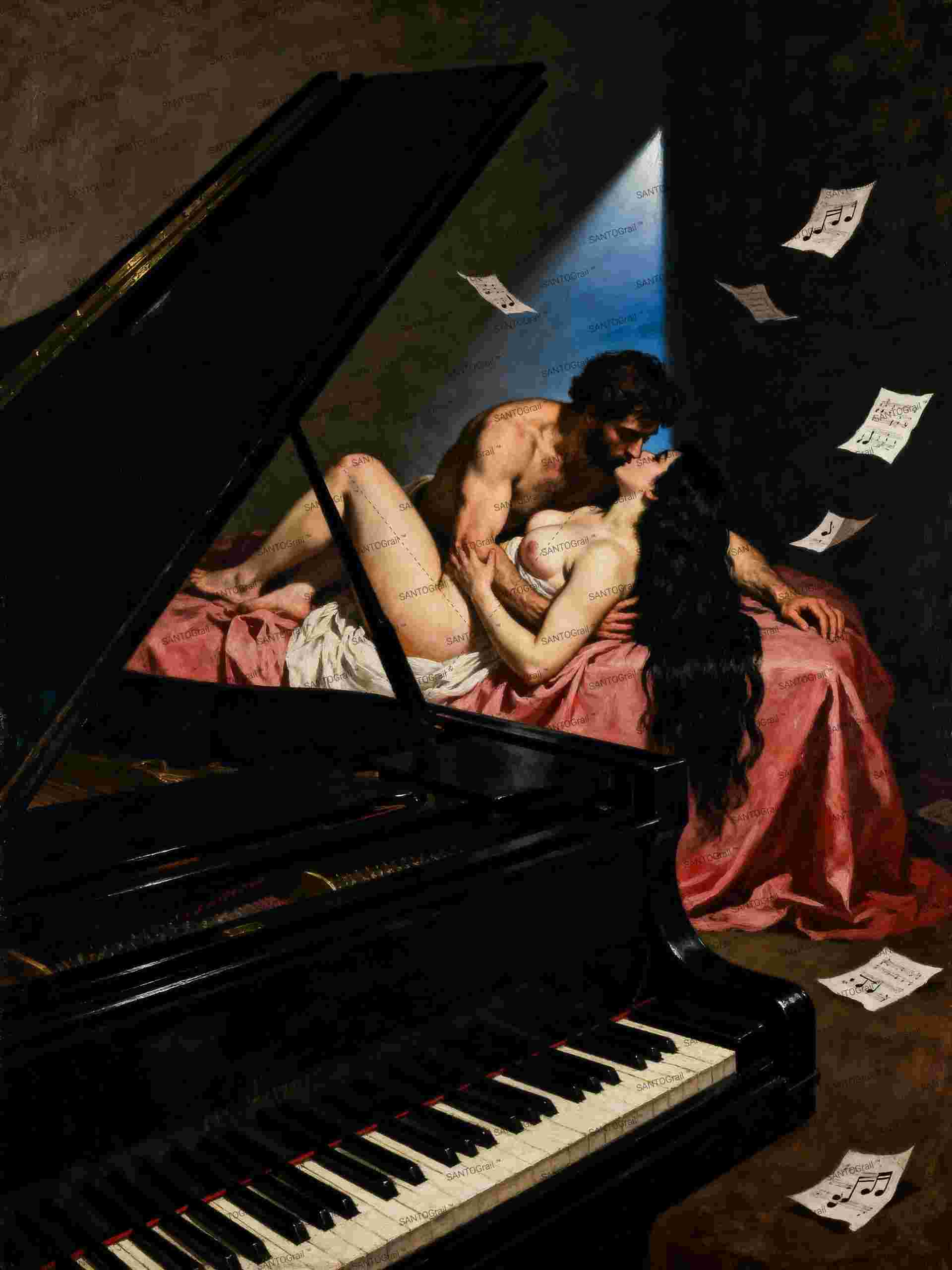El piano mudo, es un lienzo coleccionable de alta calidad para imprimir. Lienzo digital para enmarcar y adornar salas o estudios en paredes blancas. Pieza de colección. Arte de autor.