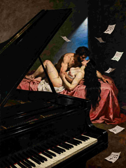 El piano mudo, es un lienzo coleccionable de alta calidad para imprimir. Lienzo digital para enmarcar y adornar salas o estudios en paredes blancas. Pieza de colección. Arte de autor.