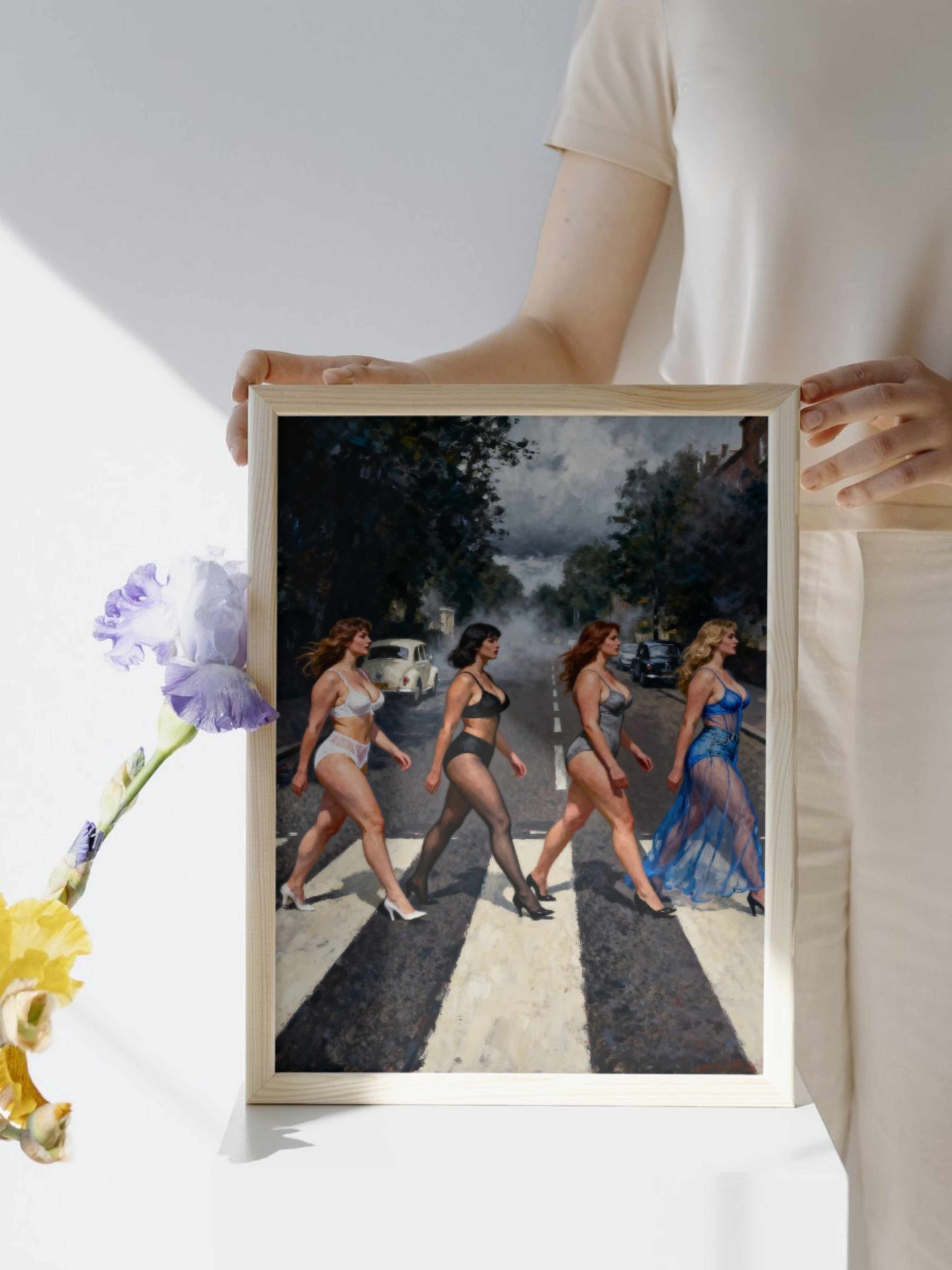 El cruce de las musas, es un lienzo coleccionable de alta calidad para imprimir. Lienzo digital para enmarcar y adornar salas o estudios en paredes blancas. Pieza de colección. Arte de autor.