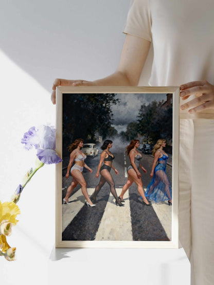 El cruce de las musas, es un lienzo coleccionable de alta calidad para imprimir. Lienzo digital para enmarcar y adornar salas o estudios en paredes blancas. Pieza de colección. Arte de autor.