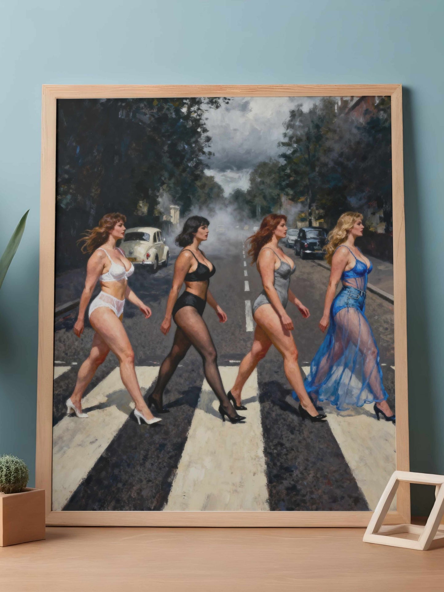 El cruce de las musas, es un lienzo coleccionable de alta calidad para imprimir. Lienzo digital para enmarcar y adornar salas o estudios en paredes blancas. Pieza de colección. Arte de autor.