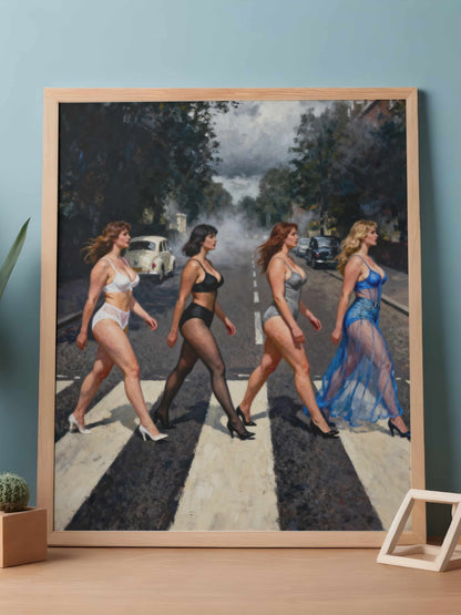 El cruce de las musas, es un lienzo coleccionable de alta calidad para imprimir. Lienzo digital para enmarcar y adornar salas o estudios en paredes blancas. Pieza de colección. Arte de autor.