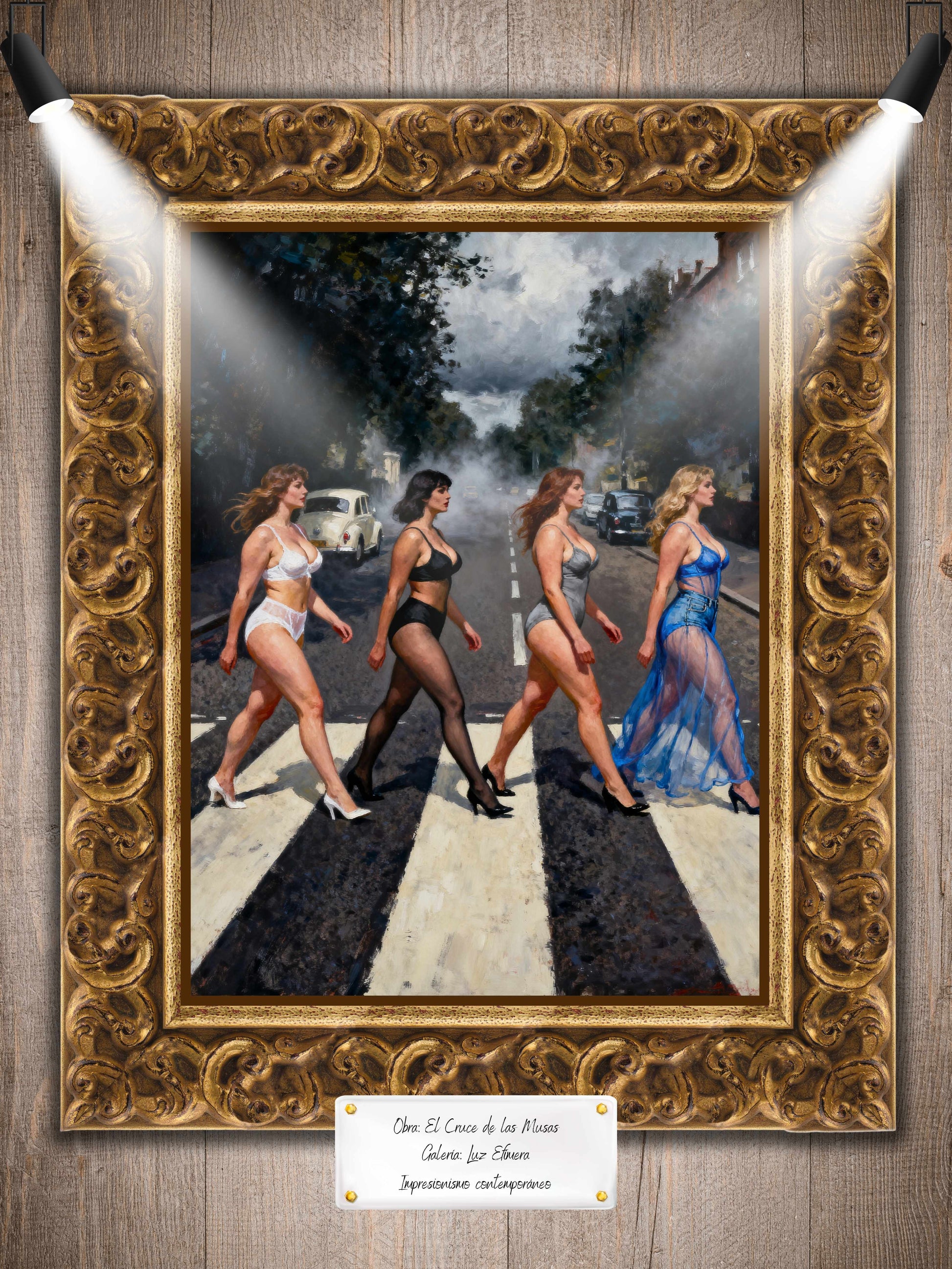 El cruce de las musas, es un lienzo coleccionable de alta calidad para imprimir. Lienzo digital para enmarcar y adornar salas o estudios en paredes blancas. Pieza de colección. Arte de autor.