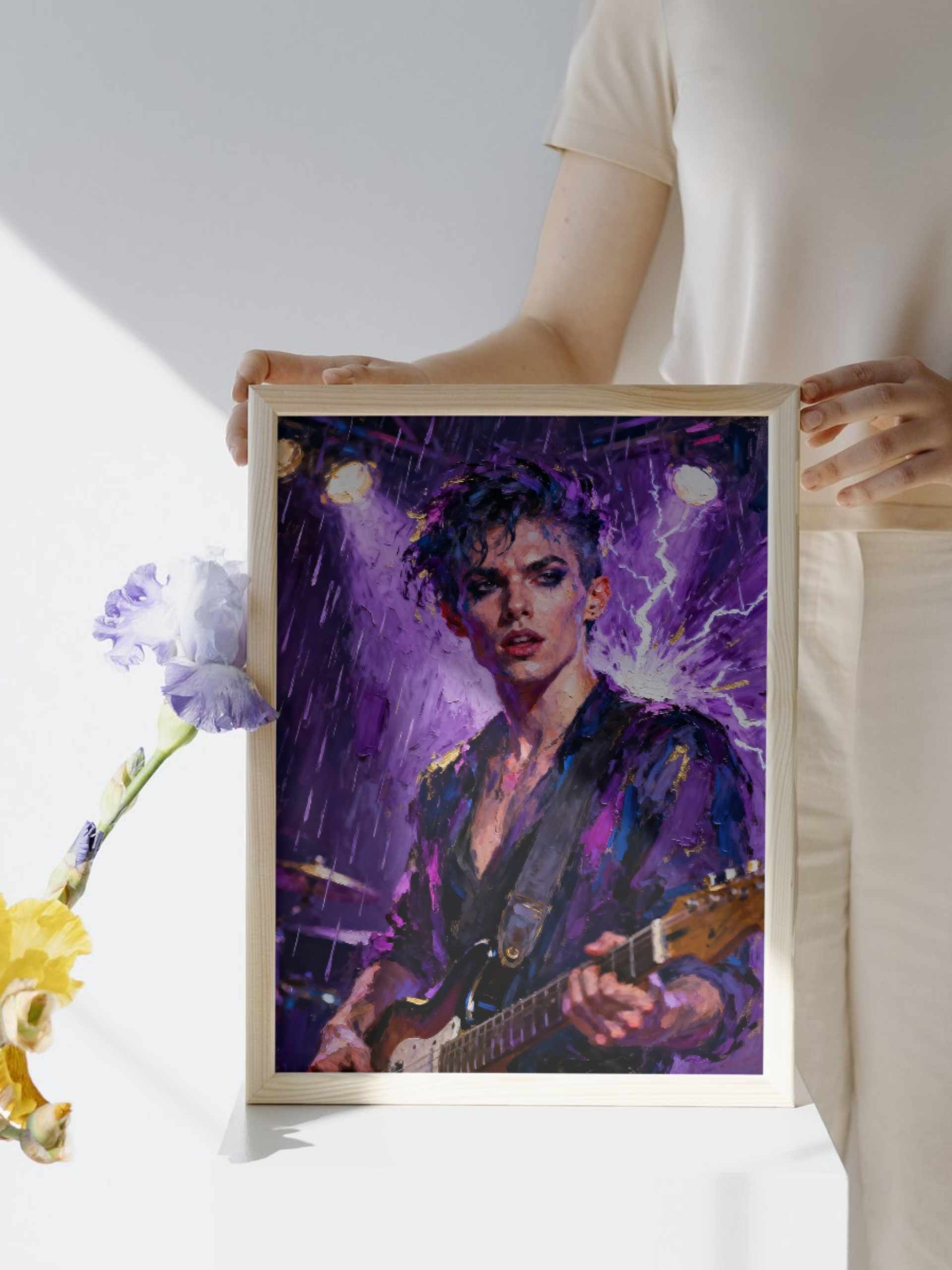 El idolo violeta, es un lienzo coleccionable de alta calidad para imprimir. Lienzo digital para enmarcar y adornar salas o estudios en paredes blancas. Pieza de colección. Arte de autor.