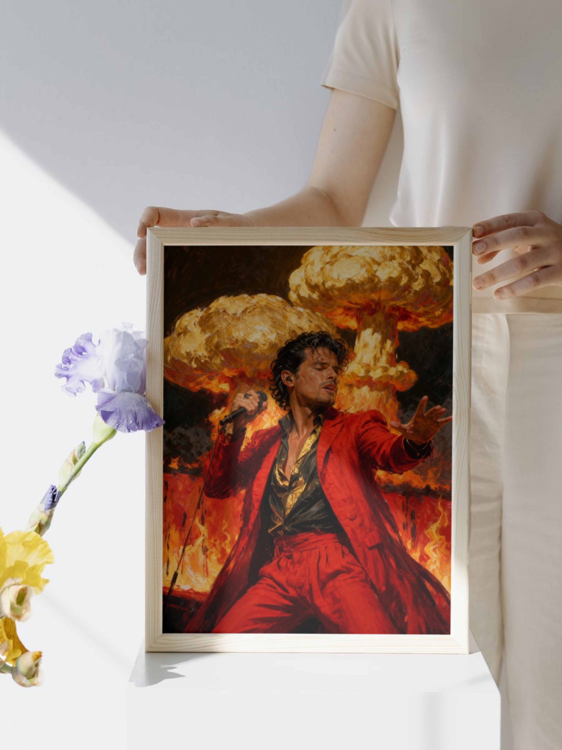 El íncendio del ídolo, es un lienzo coleccionable de alta calidad para imprimir. Lienzo digital para enmarcar y adornar salas o estudios en paredes blancas. Pieza de colección. Arte de autor.