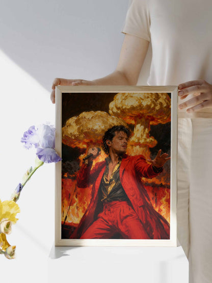 El íncendio del ídolo, es un lienzo coleccionable de alta calidad para imprimir. Lienzo digital para enmarcar y adornar salas o estudios en paredes blancas. Pieza de colección. Arte de autor.