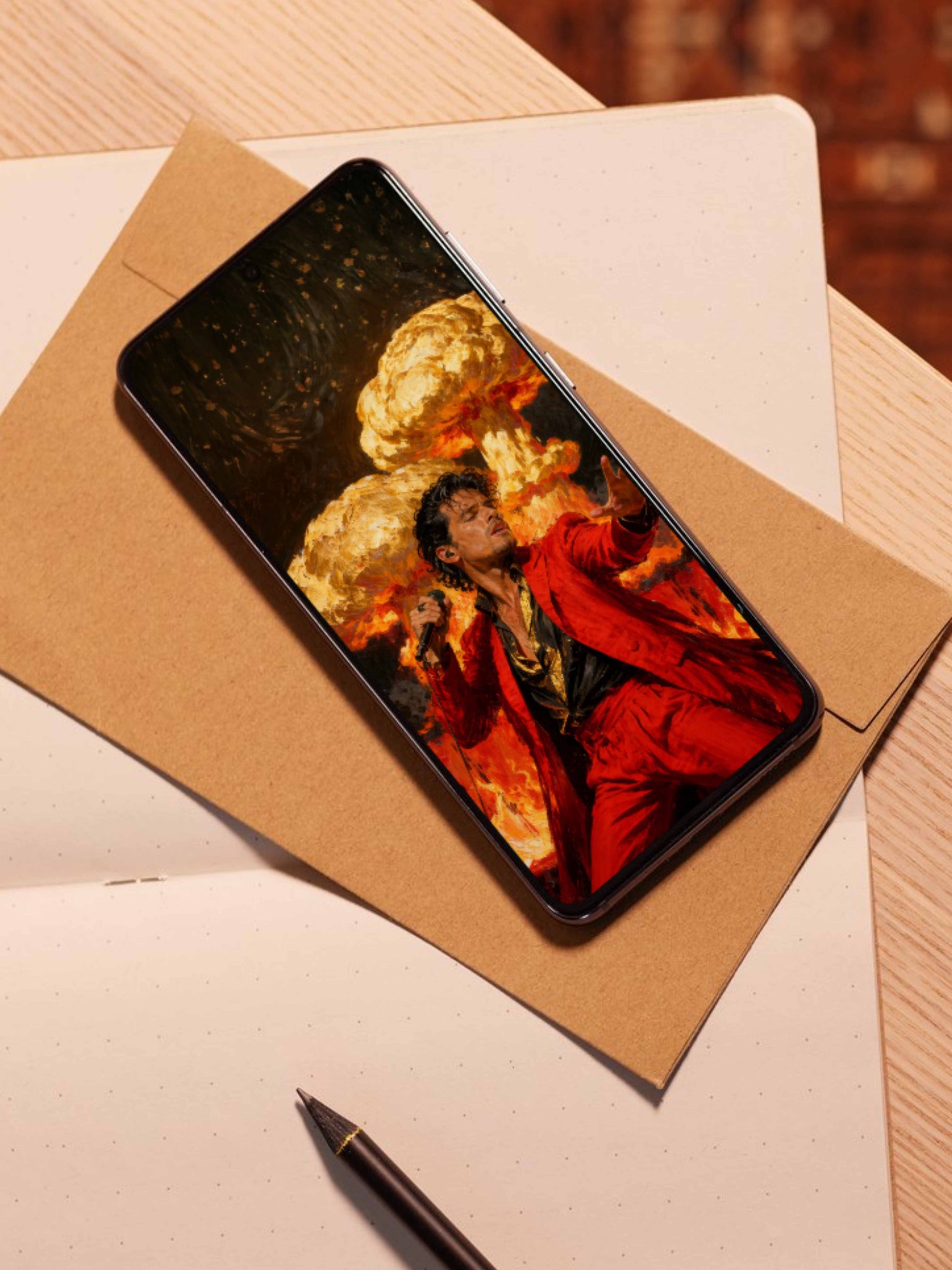 El incendio del idolo, es un lienzo coleccionable de alta calidad. Arte de autor para implementar como fondo de pantalla o protector de pantalla de dispositivos móviles o tablets. Apple, Ipads, Android, iphone, iOs.