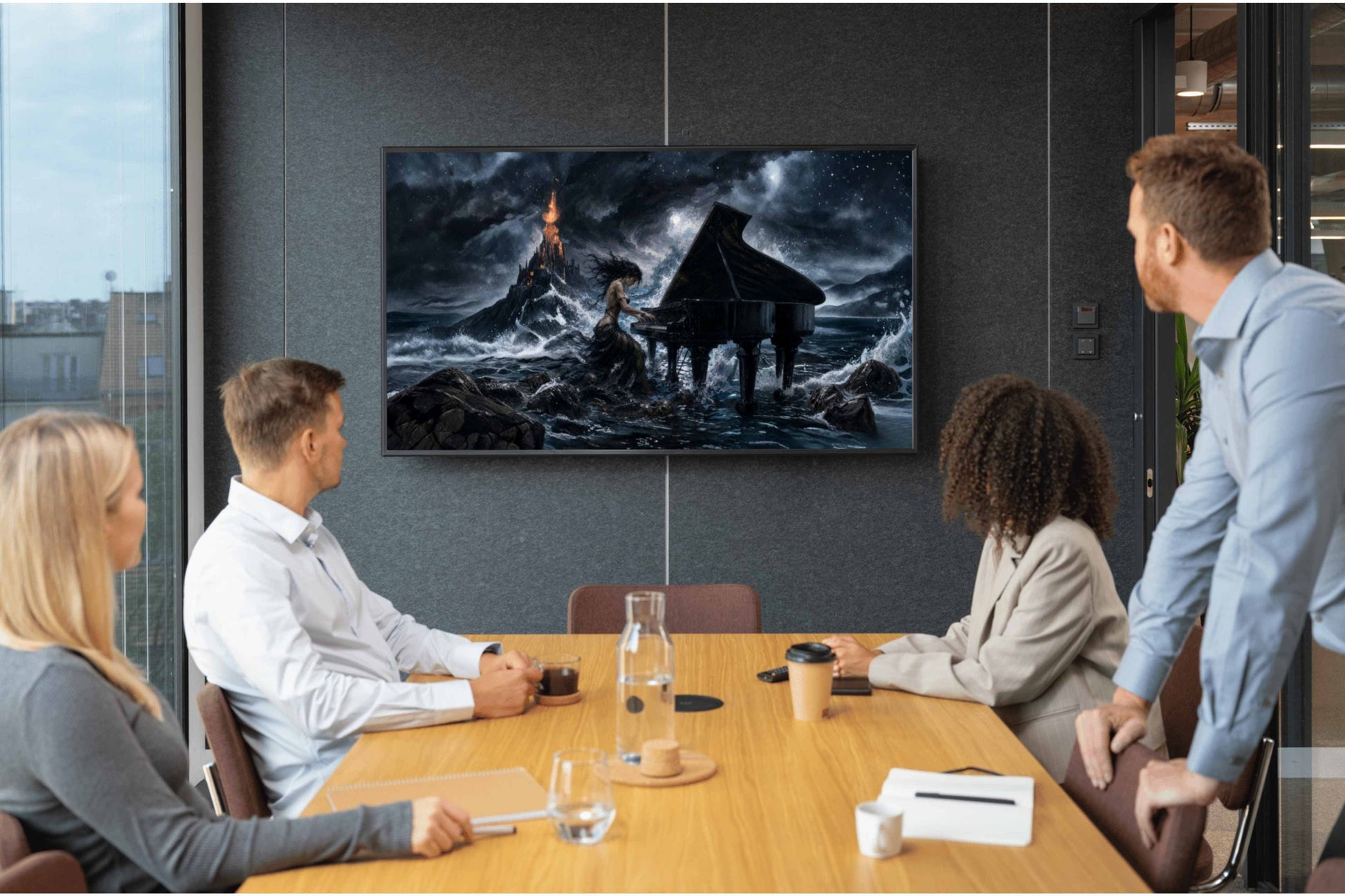 El séptimo acorde, es un lienzo coleccionable de alta calidad. Arte de autor para implementar como fondo de pantalla o protector de pantalla de televisores inteligente, smart tv´s. Apple Tv, Android, iOs, LG, Sony, Panasonic, Samsung, Amazon Tv, Amazon Fire.