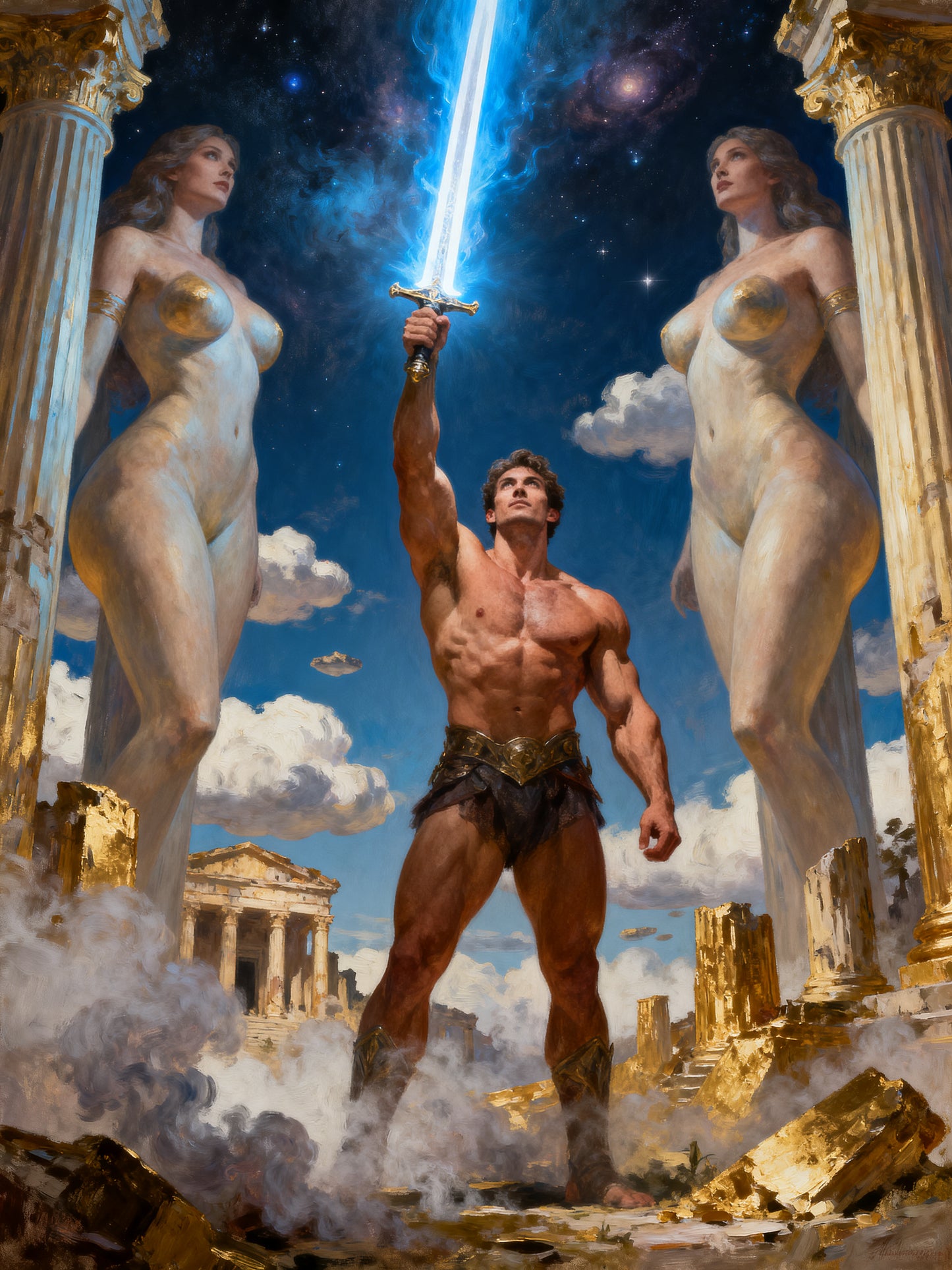 El oráculo dorado, es un lienzo coleccionable de alta calidad para imprimir. Lienzo digital para enmarcar y adornar salas o estudios en paredes blancas. Pieza de colección. Arte de autor.