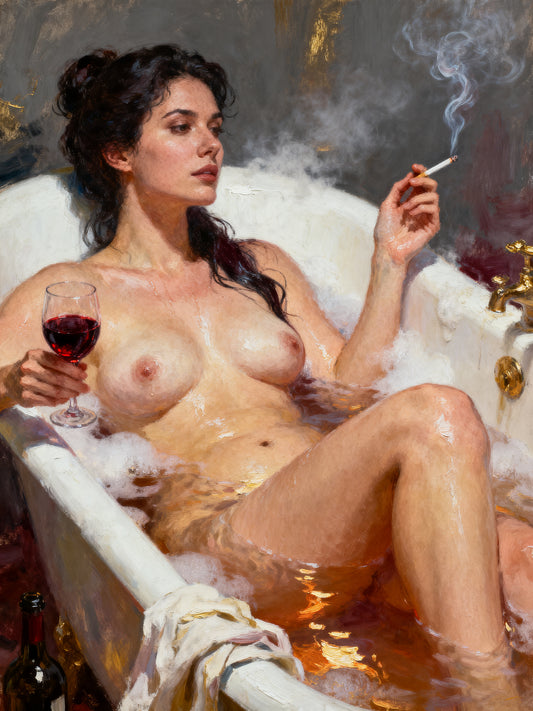 El rito del vapor, es un lienzo coleccionable de alta calidad para imprimir. Lienzo digital para enmarcar y adornar salas o estudios en paredes blancas. Pieza de colección. Arte de autor.