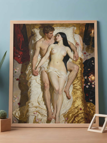 La cámara nupcial, es un lienzo coleccionable de alta calidad para imprimir. Lienzo digital para enmarcar y adornar salas o estudios en paredes blancas. Pieza de colección. Arte de autor.