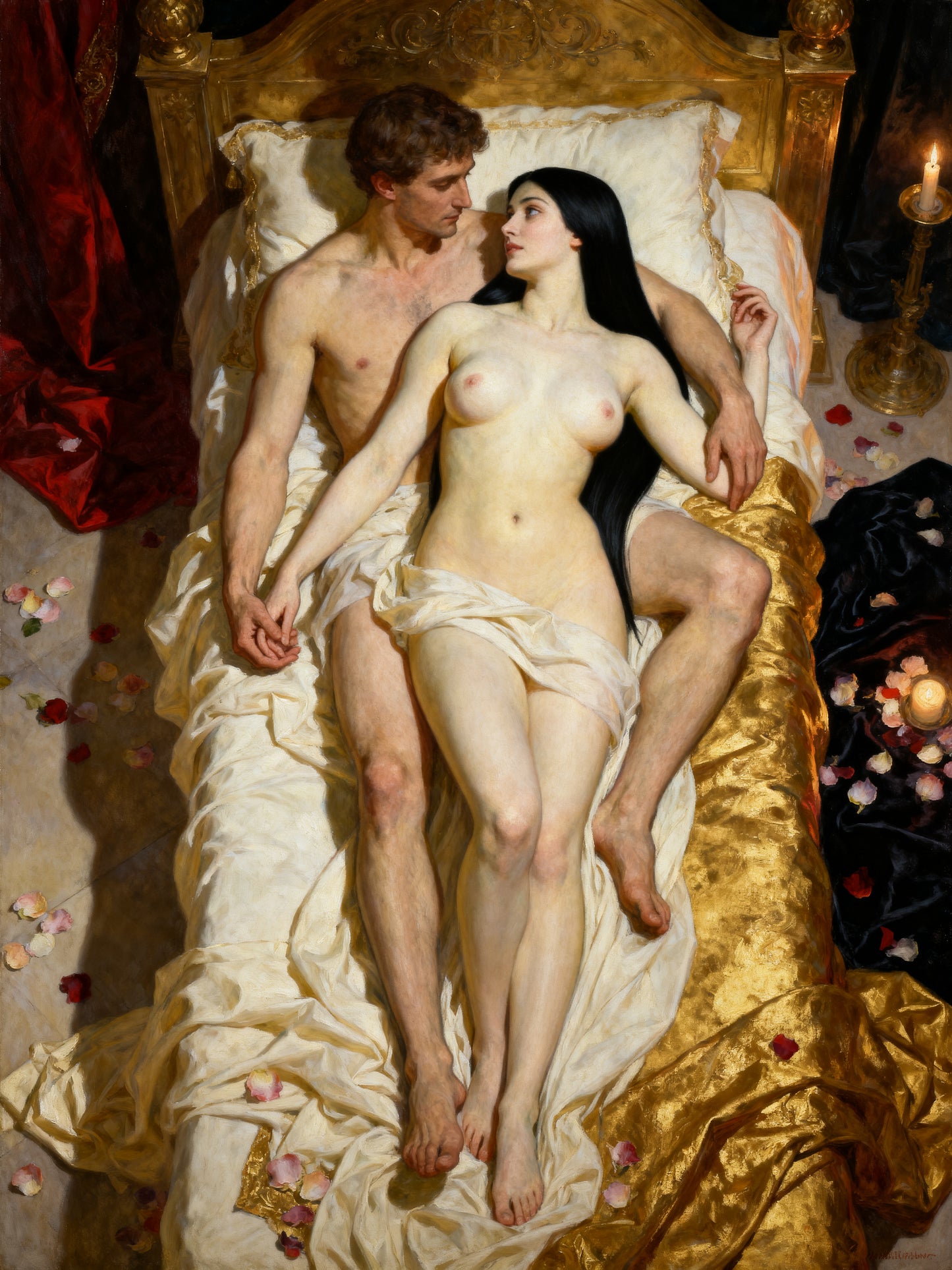 La cámara nupcial, es un lienzo coleccionable de alta calidad para imprimir. Lienzo digital para enmarcar y adornar salas o estudios en paredes blancas. Pieza de colección. Arte de autor.