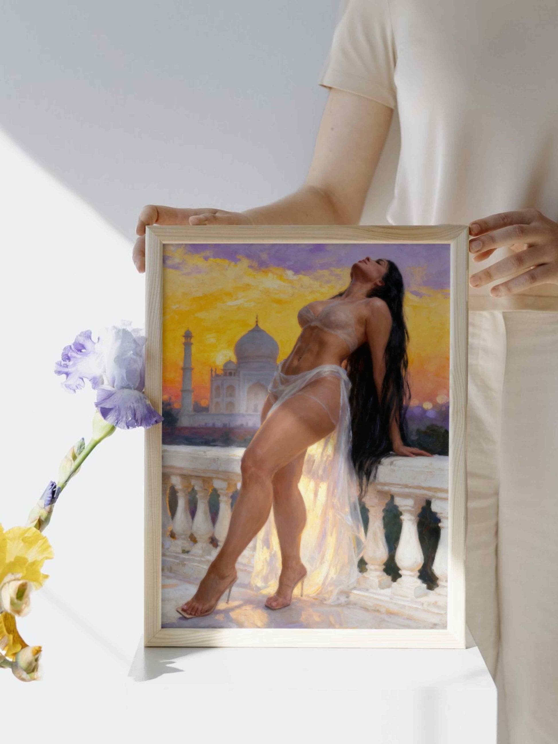 La contemplación, es un lienzo coleccionable de alta calidad para imprimir. Lienzo digital para enmarcar y adornar salas o estudios en paredes blancas. Pieza de colección. Arte de autor.