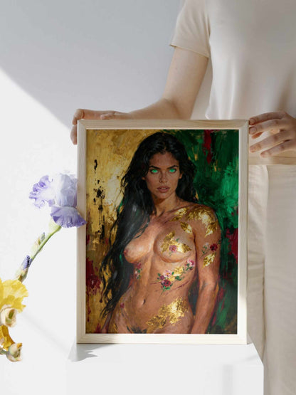 La Esfinge Esmeralda: Fulgor Herido. Lienzo premium de calidad museográfica para imprimir y enmarcar. Para decoración de oficinas, salas, habitaciones. 