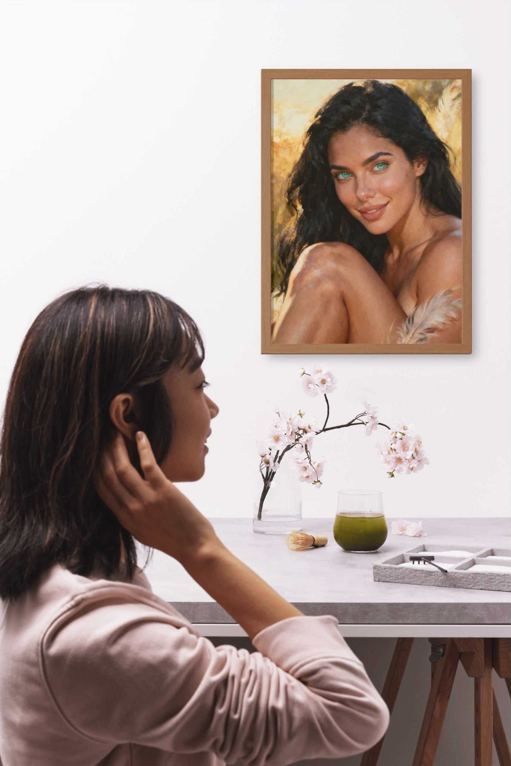 La Esfinge Esmeralda Mirada Inmortal. Lienzo digital curatorial. Arte premiun de alta gama para decorar salas o estudios. 