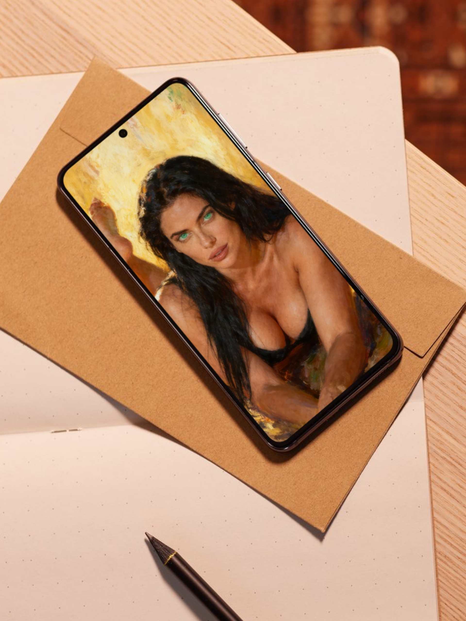 La Esfinge Esmeralda: Ámbar Indómita. Calidad premium. Pieza de colección para usar como fondo de pantalla, protector de pantalla. Dispositivos móviles. Android, iOs, Apple, Samsung. Iphone.