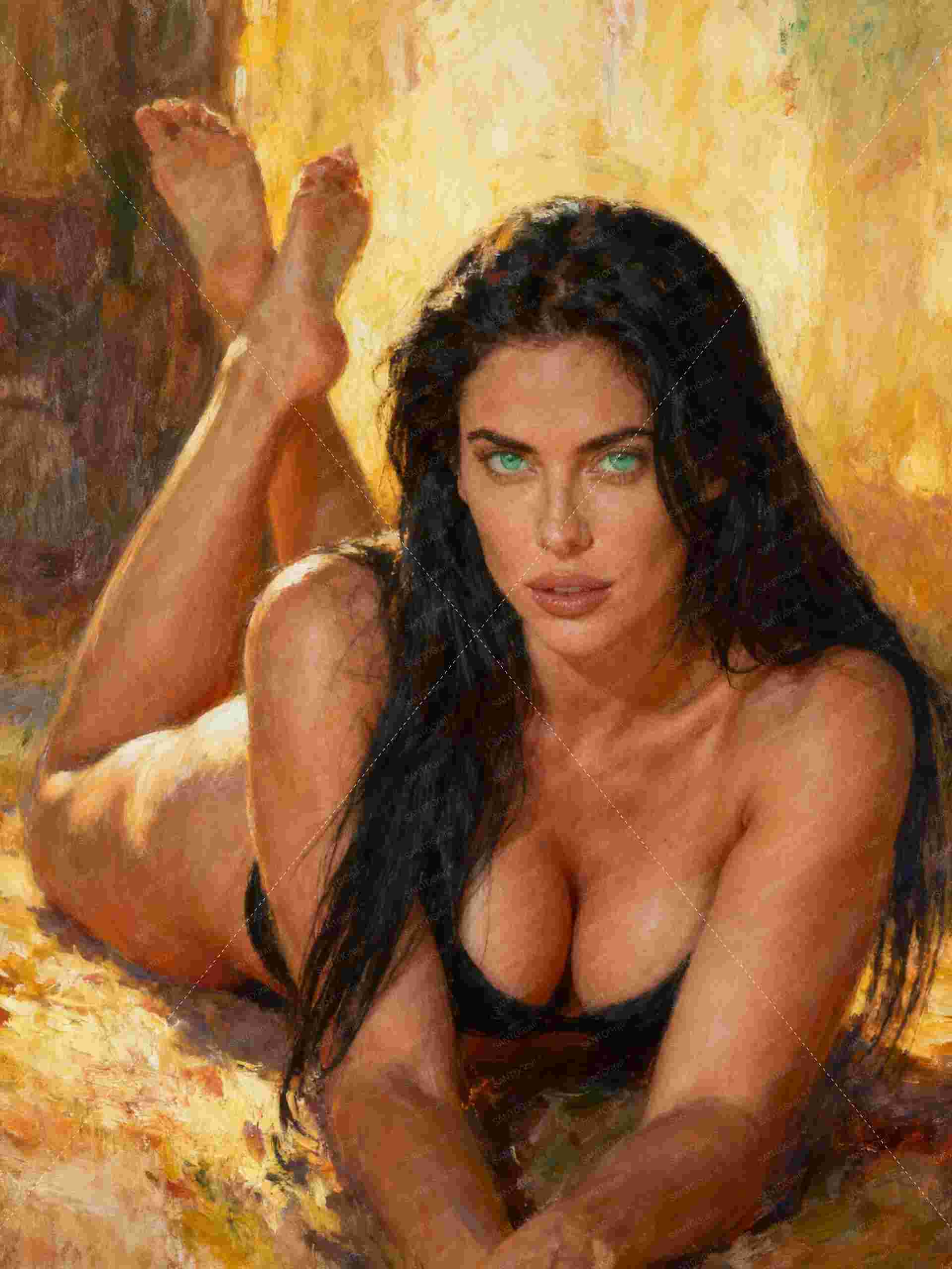 La esfinge esmeralda ambar indomita, es un lienzo coleccionable de alta calidad para imprimir. Lienzo digital para enmarcar y adornar salas o estudios en paredes blancas. Pieza de colección. Arte de autor.
