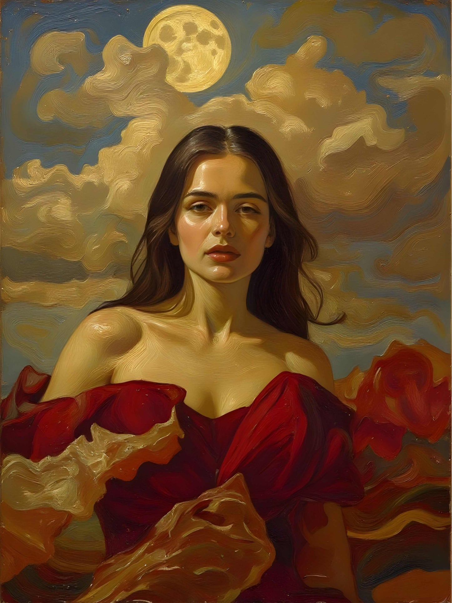 La Marea Carmesí. Lienzo digital, calidad premium y formato de galería. Para adornar espacios como salas, estudios. Coleccionistas. Arte de autor.