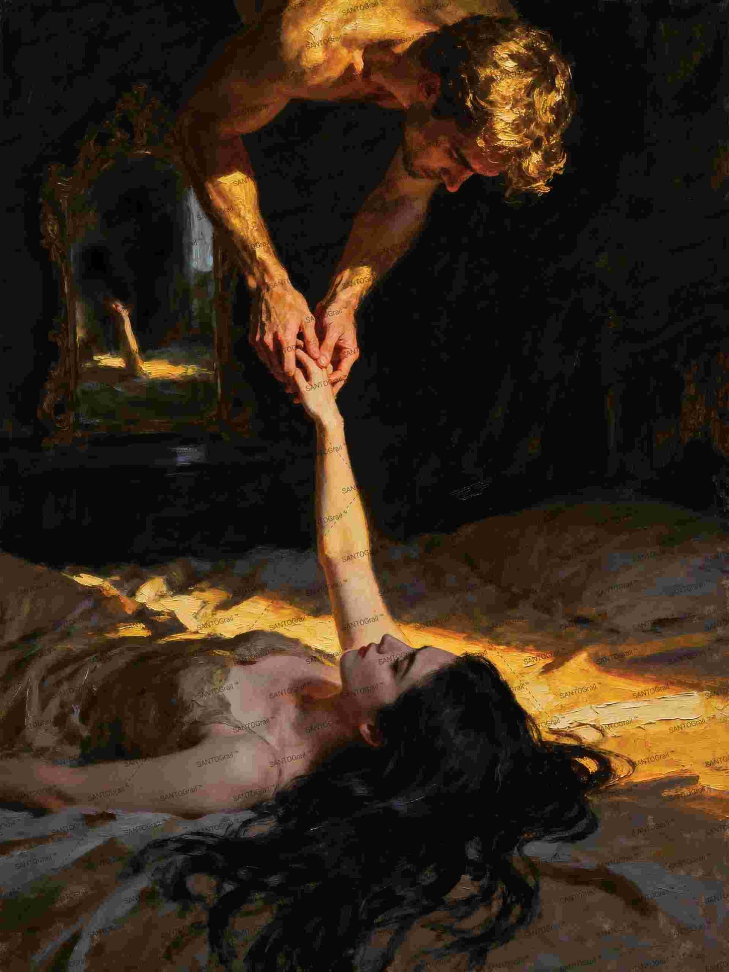 La negación del espejo, es un lienzo coleccionable de alta calidad para imprimir. Lienzo digital para enmarcar y adornar salas o estudios en paredes blancas. Pieza de colección. Arte de autor.