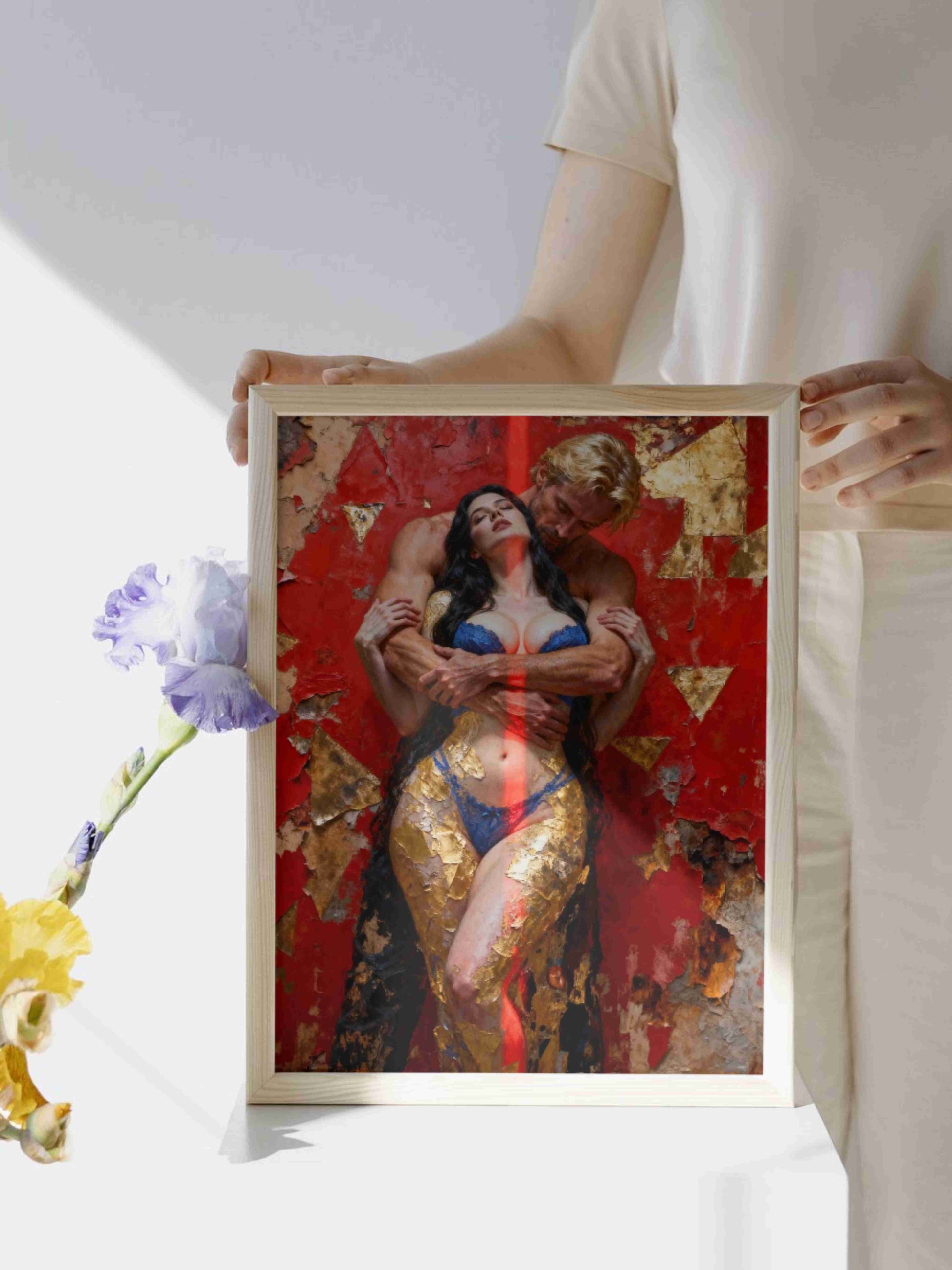 La simbiosis escarlata, es un lienzo coleccionable de alta calidad para imprimir. Lienzo digital para enmarcar y adornar salas o estudios en paredes blancas. Pieza de colección. Arte de autor.