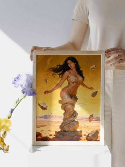 La Esfinge Esmeralda: Alquimia Solar. Es una obra digital premium para coleccionistas. Arte premium para imprimir y usar en decoraciones de alta gama. Salas, estudios, espacios de hogar.