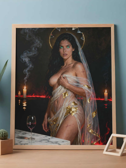 La Esfinge Esmeralda: Liturgia de Fuego. Lienzo, obra digital de colección. Lienzo premium para imprimir, enmarcar y adornar estudios, salas. Pieza de colección.