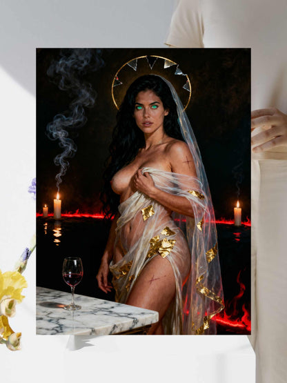 La Esfinge Esmeralda: Liturgia de Fuego. Lienzo, obra digital de colección. Lienzo premium para imprimir, enmarcar y adornar estudios, salas. Pieza de colección.