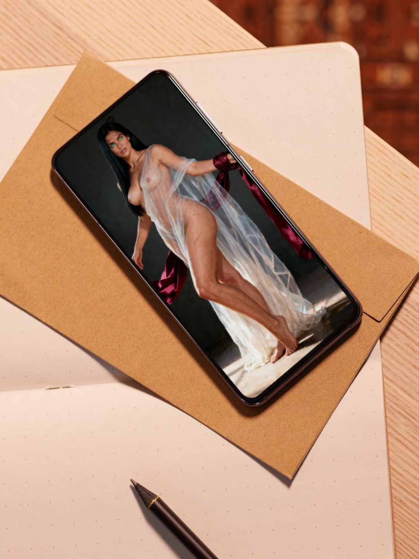 La esfinge esmeral velo granate, es un lienzo coleccionable de alta calidad. Arte de autor para implementar como fondo de pantalla o protector de pantalla de dispositivos móviles o tablets. Apple, Ipads, Android, iphone, iOs.