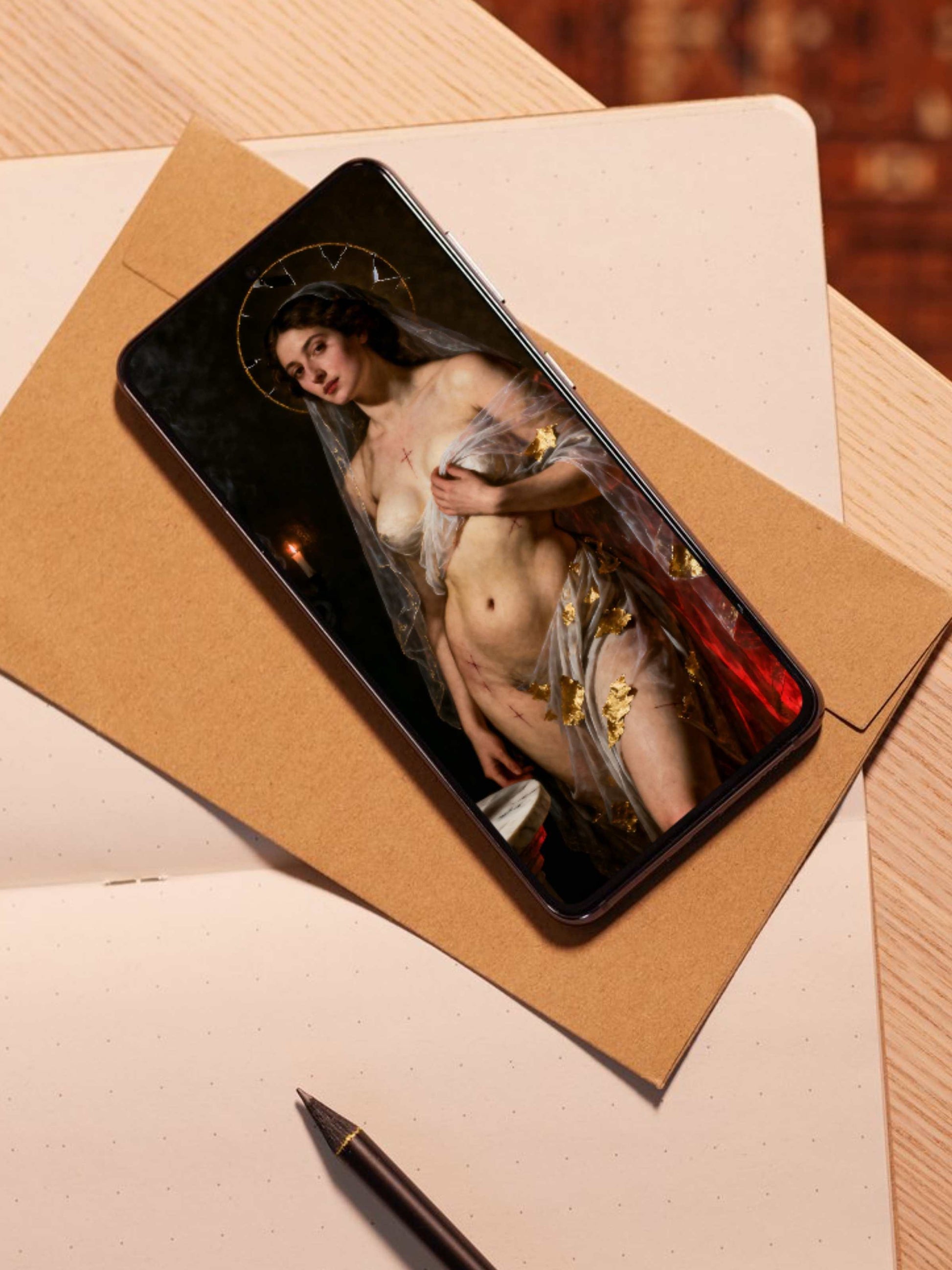 La gracia profana, Arte y lienzo premium de colección. Para aplicación como fondo de pantalla en dispositivos móviles iOs, Adroid, Apple.