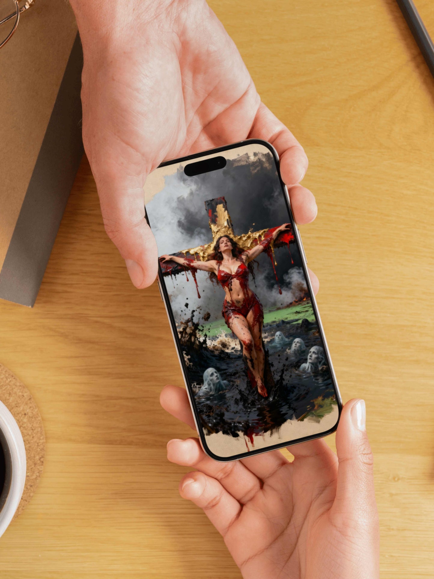 La inmaculada del Estigia, es un lienzo coleccionable de alta calidad. Arte de autor para implementar como fondo de pantalla o protector de pantalla de dispositivos móviles o tablets. Apple, Ipads, Android, iphone, iOs.