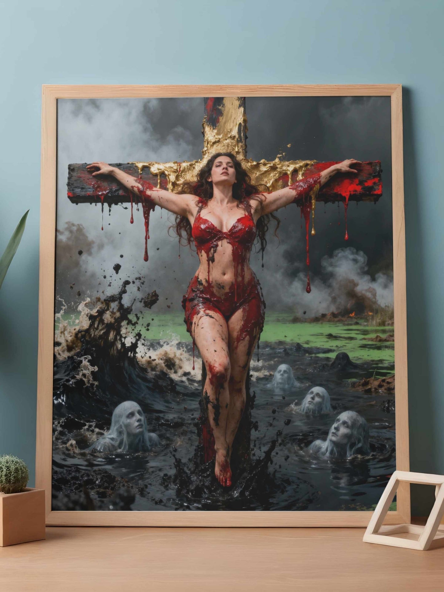 La inmaculada del estigia, es un lienzo coleccionable de alta calidad para imprimir. Lienzo digital para enmarcar y adornar salas o estudios en paredes blancas. Pieza de colección. Arte de autor.