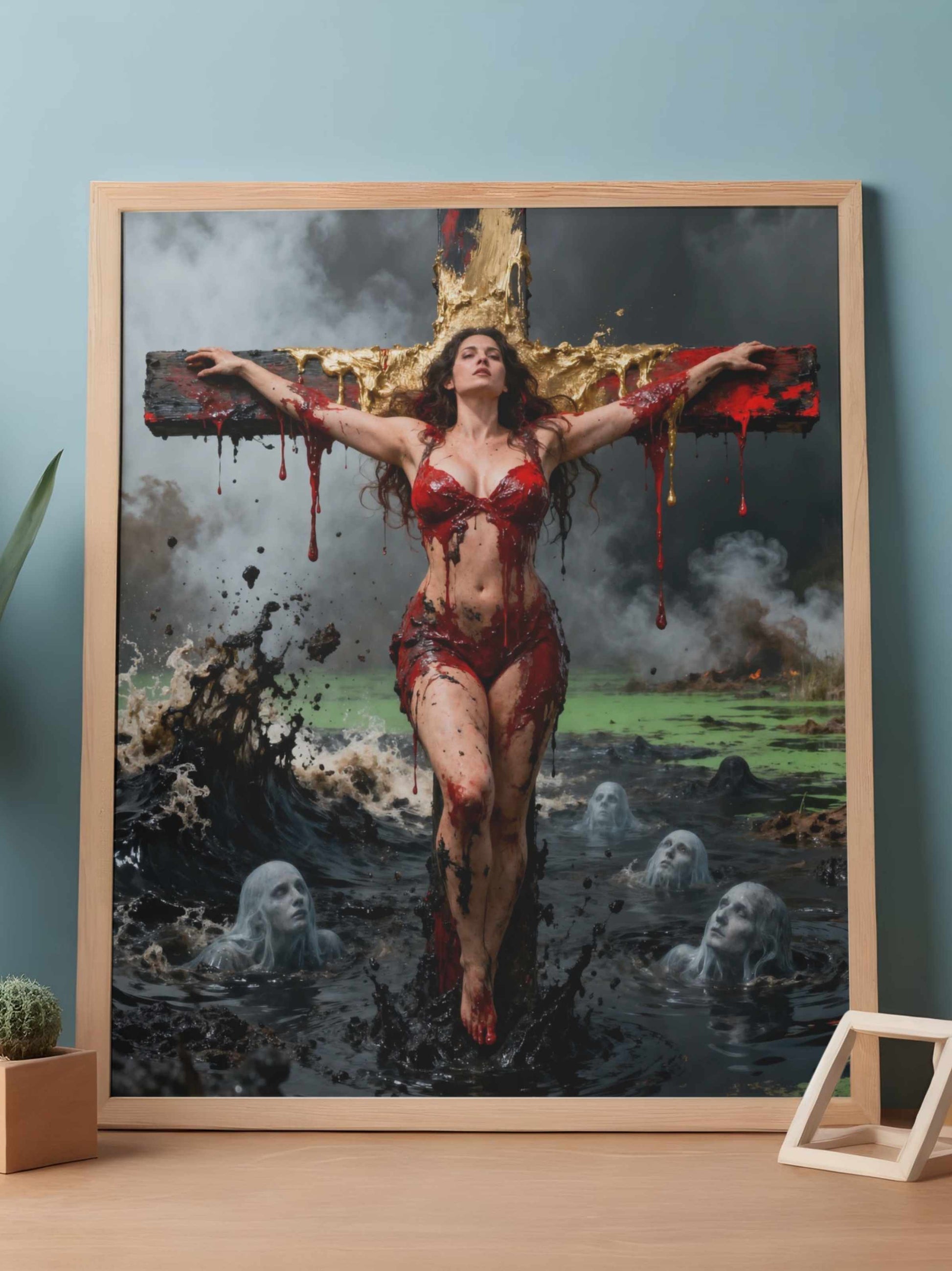La inmaculada del estigia, es un lienzo coleccionable de alta calidad para imprimir. Lienzo digital para enmarcar y adornar salas o estudios en paredes blancas. Pieza de colección. Arte de autor.