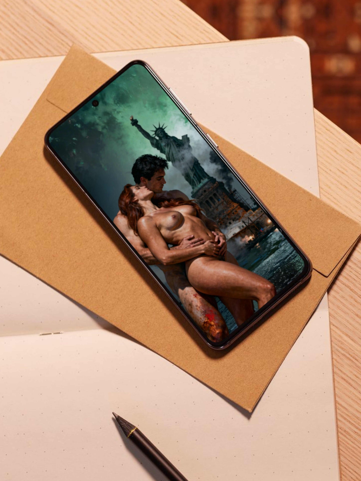 La libertad encinta, es un lienzo coleccionable de alta calidad. Arte de autor para implementar como fondo de pantalla o protector de pantalla de dispositivos móviles o tablets. Apple, Ipads, Android, iphone, iOs.