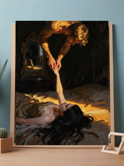 La negación del espejo, es un lienzo coleccionable de alta calidad para imprimir. Lienzo digital para enmarcar y adornar salas o estudios en paredes blancas. Pieza de colección. Arte de autor.