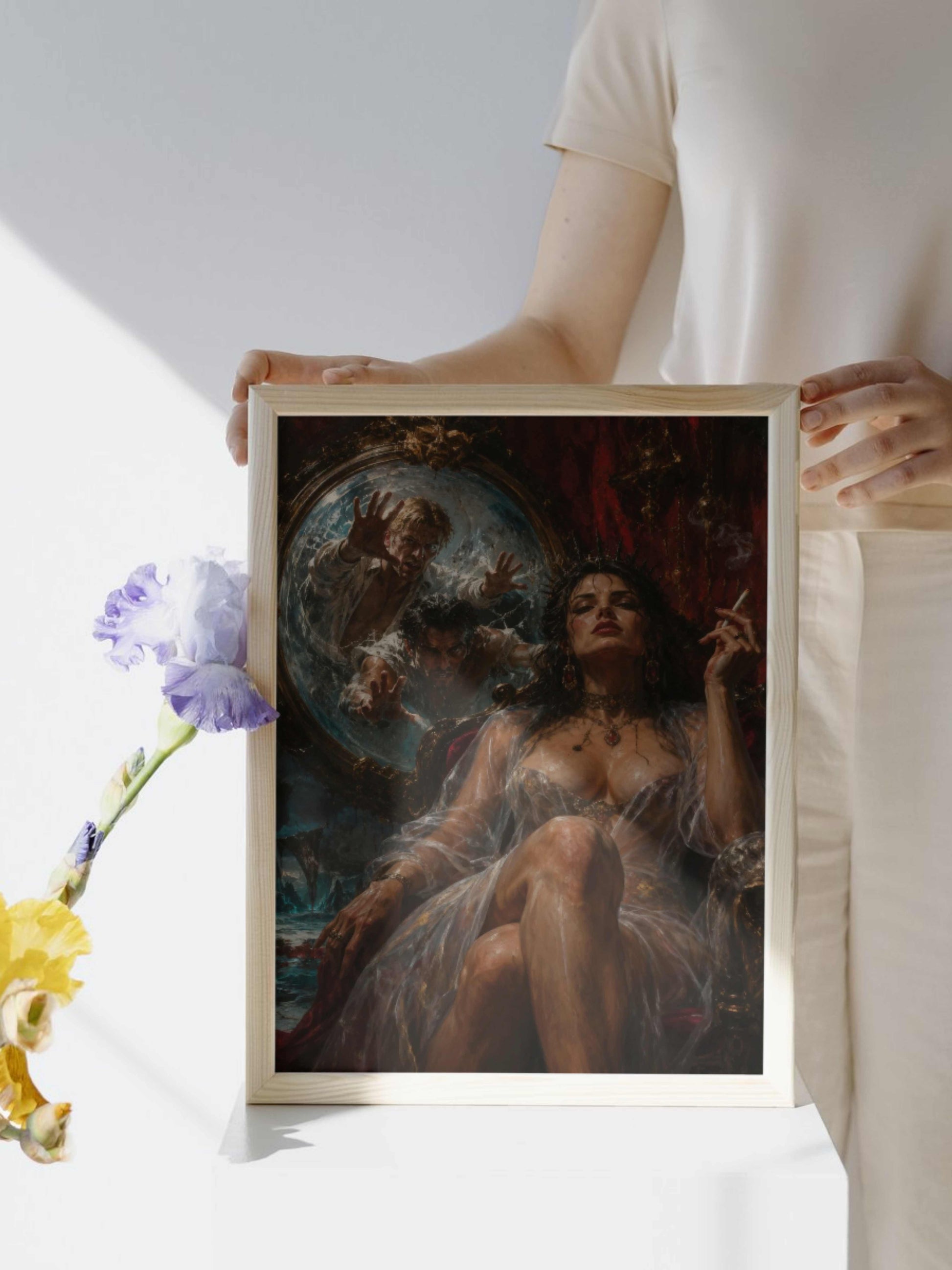 La reina de Cocito, es un lienzo coleccionable de alta calidad para imprimir. Lienzo digital para enmarcar y adornar salas o estudios en paredes blancas. Pieza de colección. Arte de autor.
