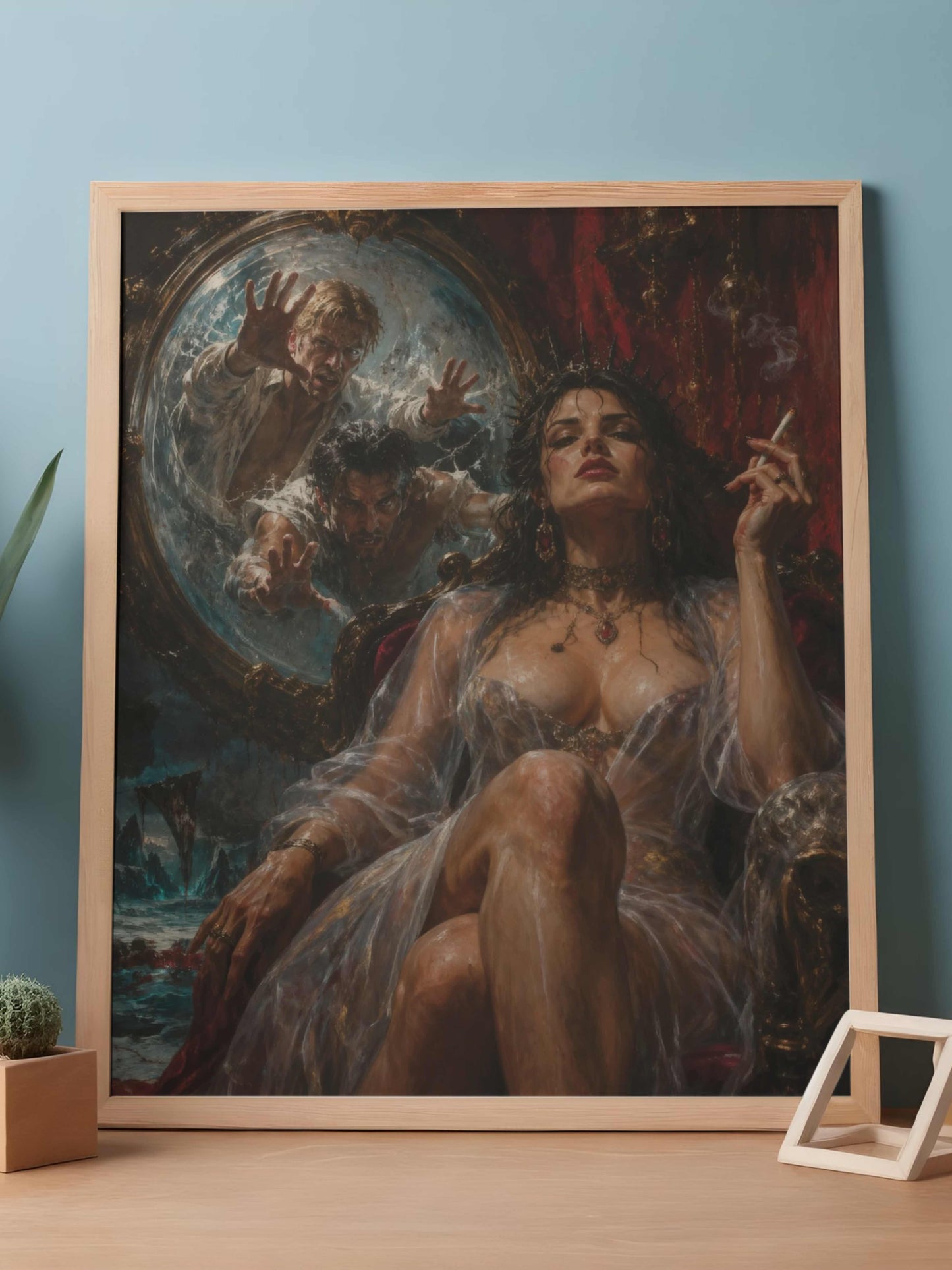 La reina de Cocito, es un lienzo coleccionable de alta calidad para imprimir. Lienzo digital para enmarcar y adornar salas o estudios en paredes blancas. Pieza de colección. Arte de autor.