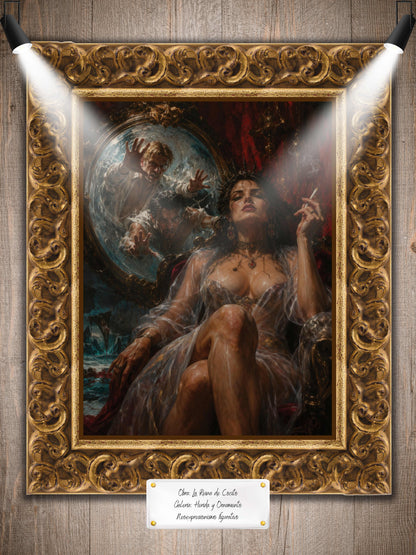 La reina de Cocito, es un lienzo coleccionable de alta calidad para imprimir. Lienzo digital para enmarcar y adornar salas o estudios en paredes blancas. Pieza de colección. Arte de autor.