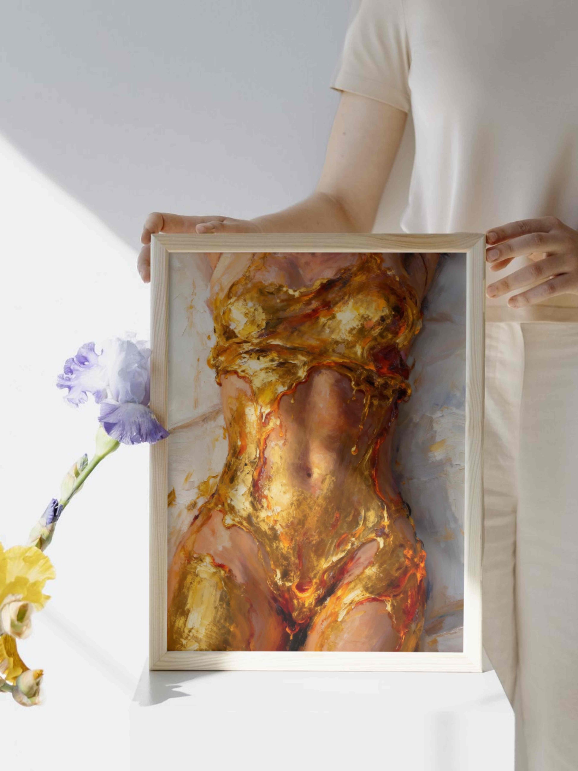 La sangre de midas, es un lienzo coleccionable de alta calidad para imprimir. Lienzo digital para enmarcar y adornar salas o estudios en paredes blancas. Pieza de colección. Arte de autor.