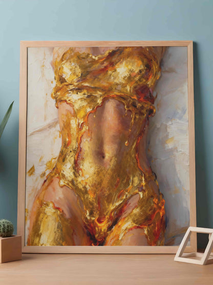 La sangre de midas, es un lienzo coleccionable de alta calidad para imprimir. Lienzo digital para enmarcar y adornar salas o estudios en paredes blancas. Pieza de colección. Arte de autor.