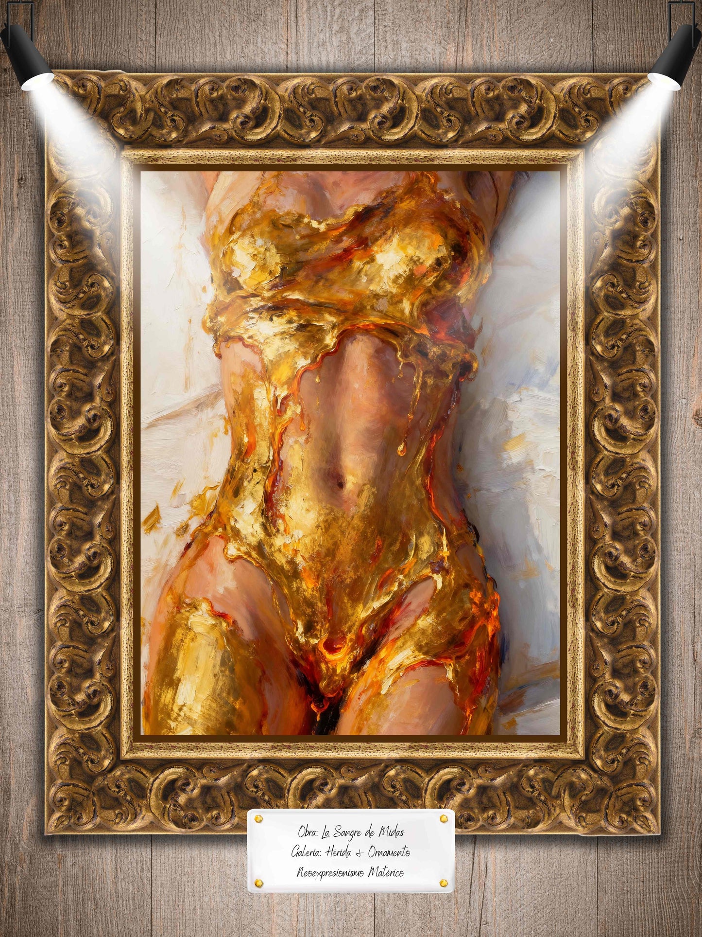 La sangre de midas, es un lienzo coleccionable de alta calidad para imprimir. Lienzo digital para enmarcar y adornar salas o estudios en paredes blancas. Pieza de colección. Arte de autor.