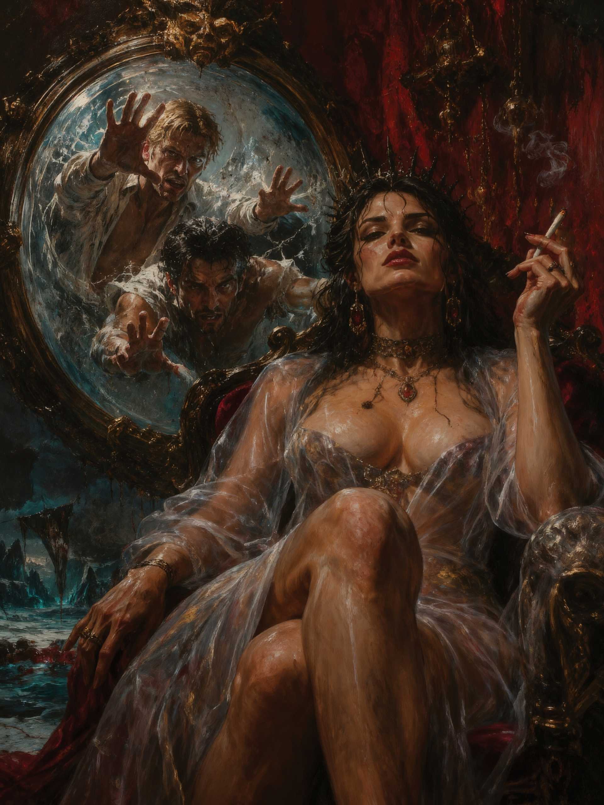 La reina de Cocito, es un lienzo coleccionable de alta calidad para imprimir. Lienzo digital para enmarcar y adornar salas o estudios en paredes blancas. Pieza de colección. Arte de autor.