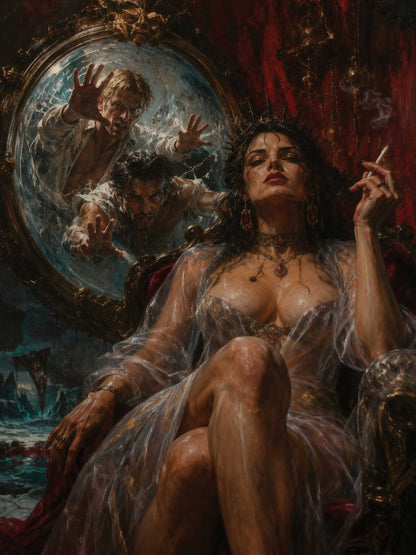 La reina de Cocito, es un lienzo coleccionable de alta calidad para imprimir. Lienzo digital para enmarcar y adornar salas o estudios en paredes blancas. Pieza de colección. Arte de autor.