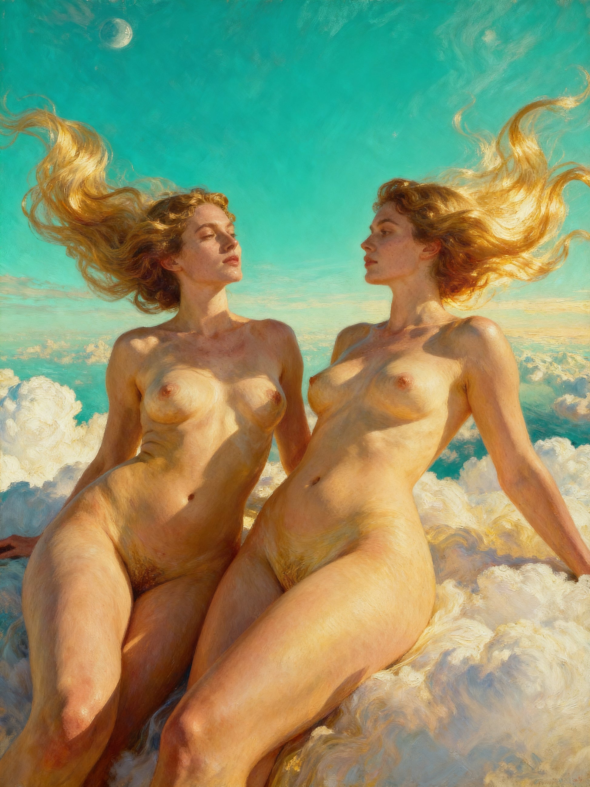 Las hijas del eter, es un lienzo coleccionable de alta calidad para imprimir. Lienzo digital para enmarcar y adornar salas o estudios en paredes blancas. Pieza de colección. Arte de autor.